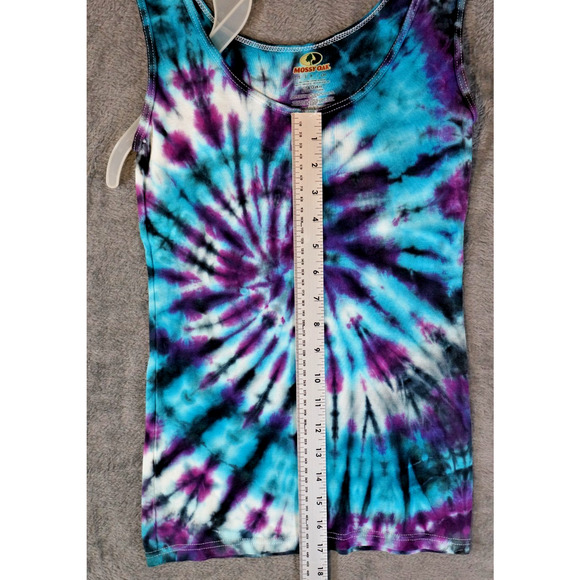 Mossy Oak Tank Top Small Spiral Tie‑Dye Blue Purple Artisan Hand Dyed Cotton - Picture 3 of 8